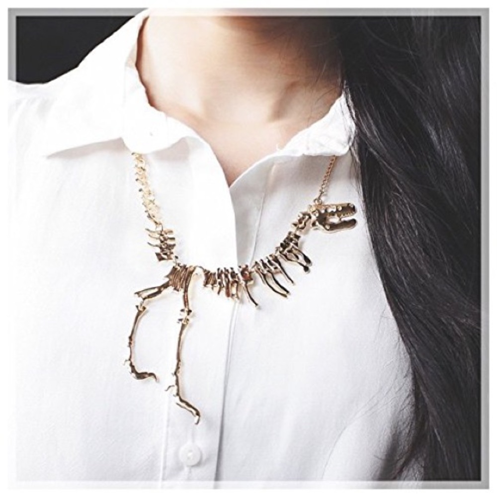 Jane stone dinosaur collar necklace silver statement new